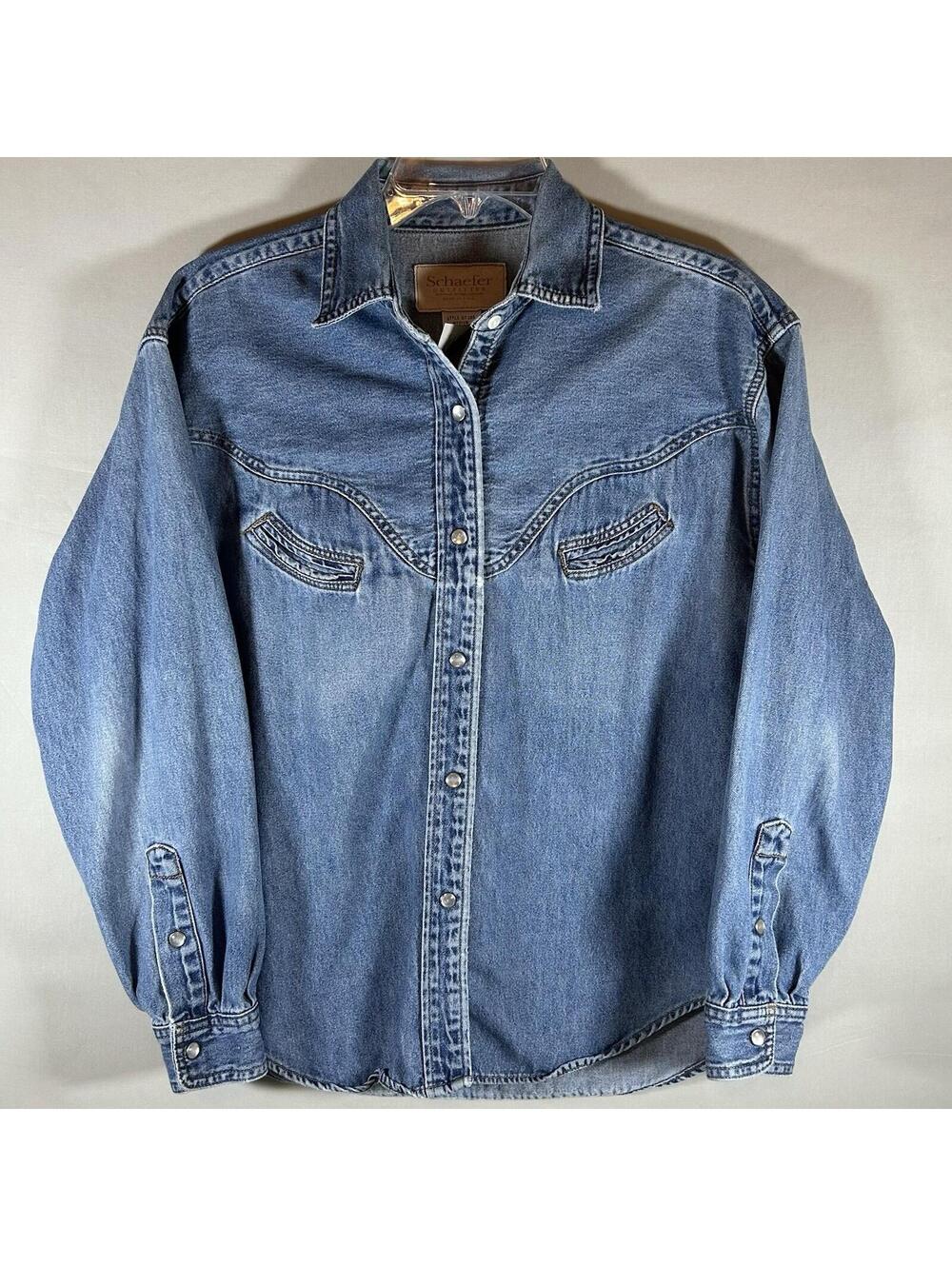 Schaefer Outfitter Women's Denim Pearl Snap Classic Western Work Shirt Medium